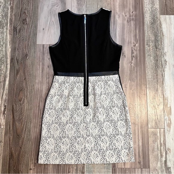 Kenzie Lace Faux Leather Black White Mini Dress Size Small Mixed Media Pockets - Picture 2 of 9